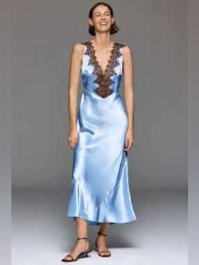 Lace V-Neck Slip Midi Dress